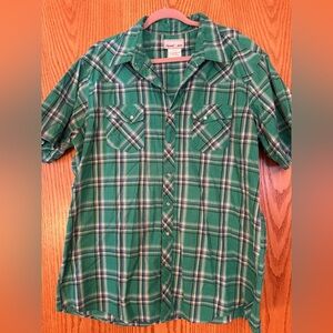 Wrangler Green and Blue Plaid Casual Shirt